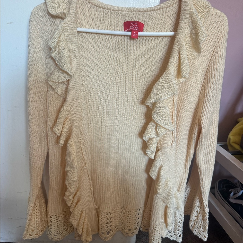 Oscar De La Renta beige cream knit cardigan